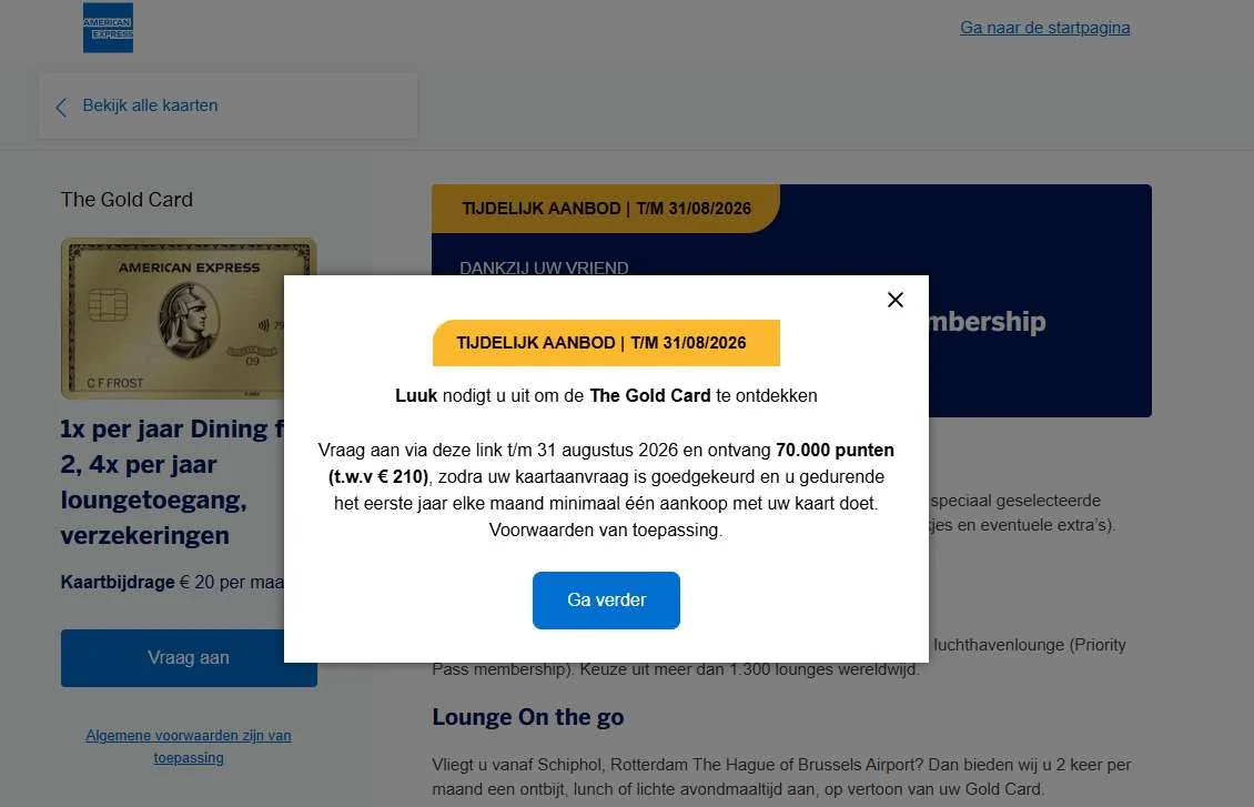 Schermafbeelding van het American Express referralprogramma