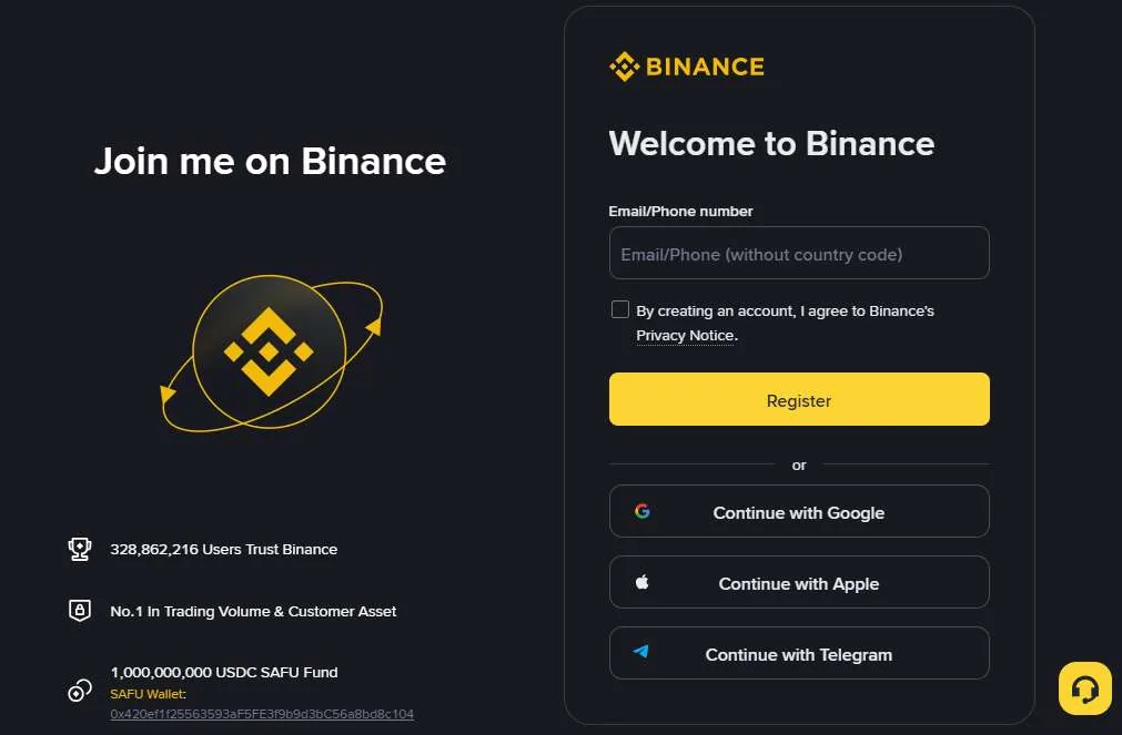 Schermafbeelding van het Binance referralprogramma