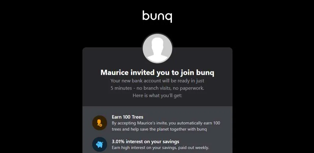 Schermafbeelding van het bunq referralprogramma