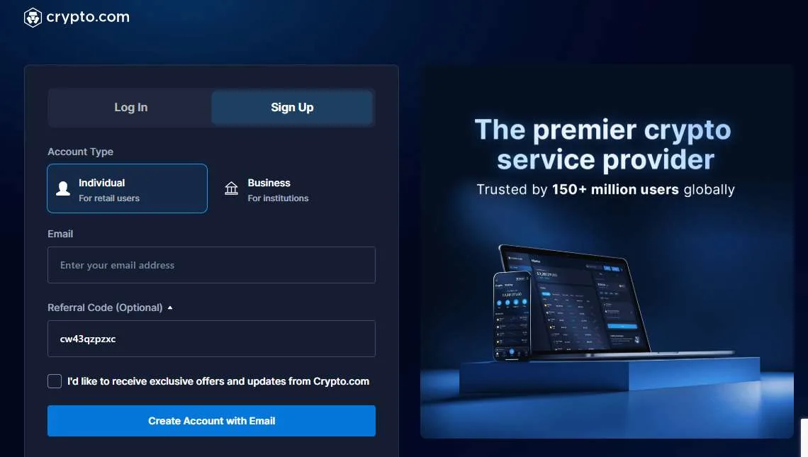 Schermafbeelding van het Crypto.com referralprogramma