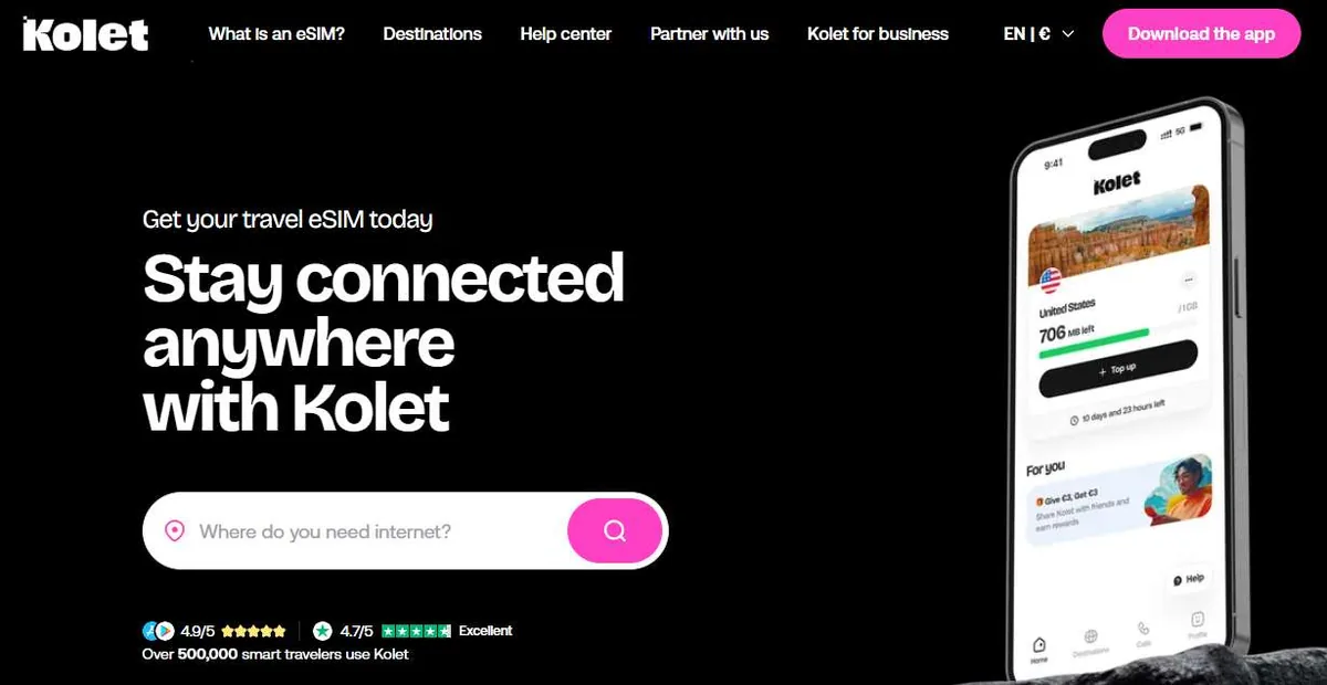 Schermafbeelding van het Kolet referralprogramma