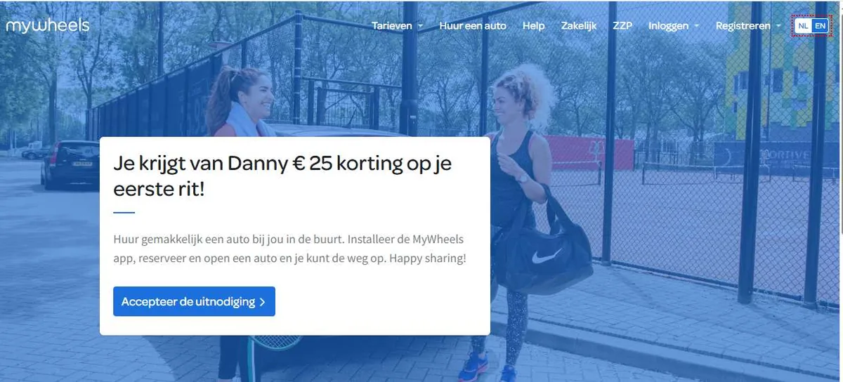 Schermafbeelding van het MyWheels referralprogramma
