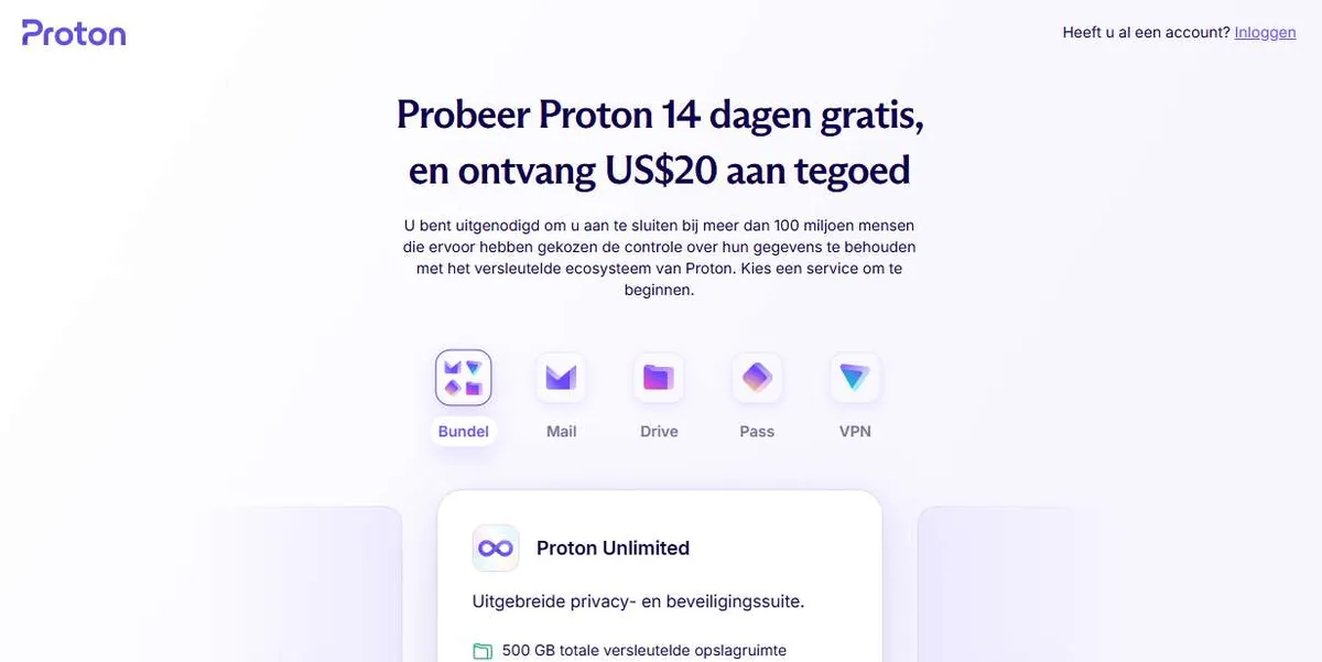 Schermafbeelding van het Proton referralprogramma